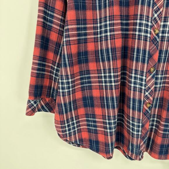 J Jill Denim Tunic LARGE Lagenlook Oversized Flannel Plaid Button Down Shirt - Picture 5 of 14